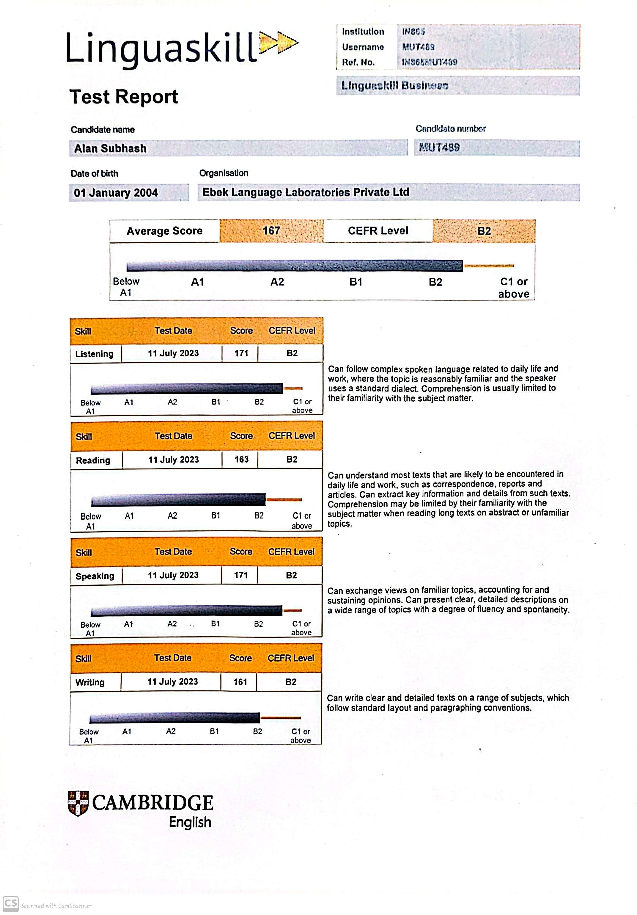 Linguaskill Certificate
